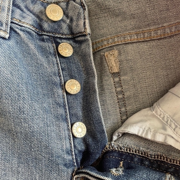 Topshop Moto distressed frayed hem button fly jeans. Size 24. - Picture 7 of 11